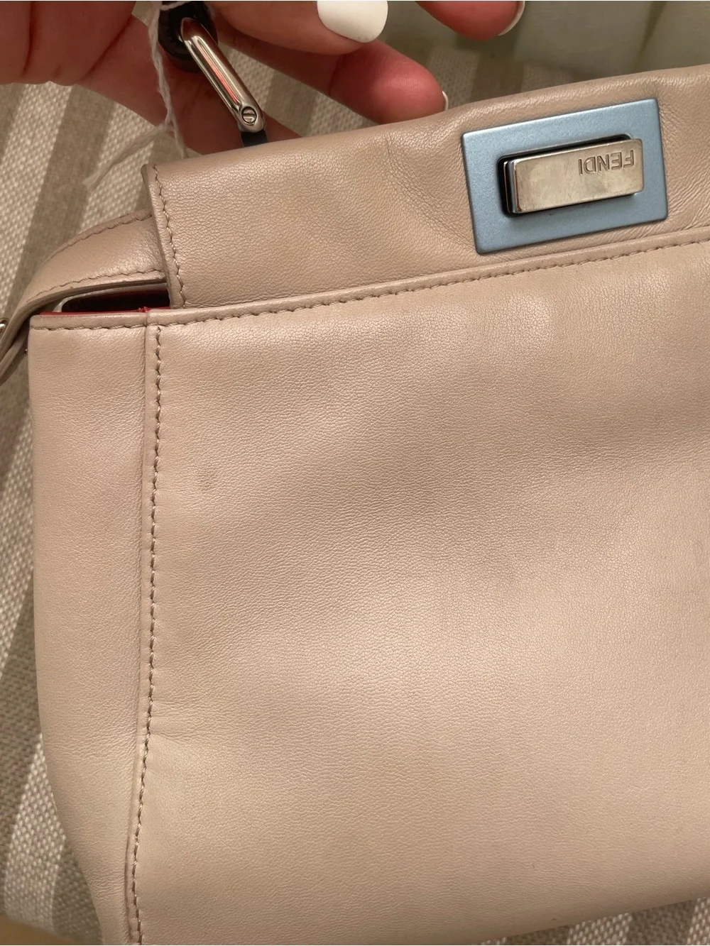 Fendi Peekaboo Small Beige Leather Top Handle Bag